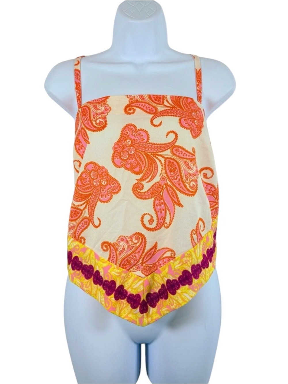 ELOQUII Vibrant Paisley Scarf Hem Cami Top Sz14 Y2K Boho Festival Hook&Tie Back